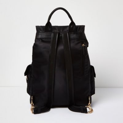Black oversized flap pocket backpack